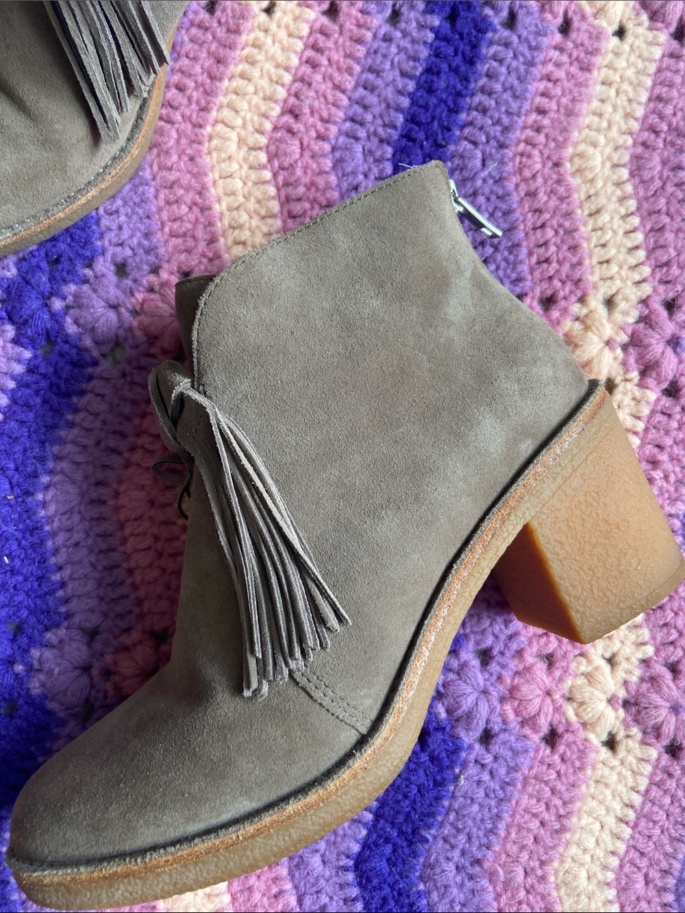 UGG Taupe Suede Tassel Ankle Boots - Picture 3 of 14